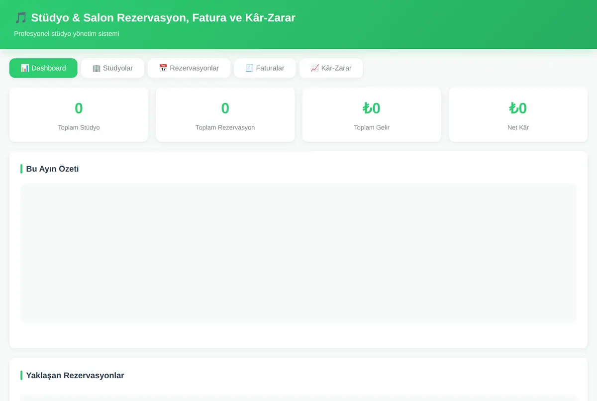 Stüdyo & Salon Rezervasyon, Fatura ve Kâr-Zarar ekran görüntüsü 2