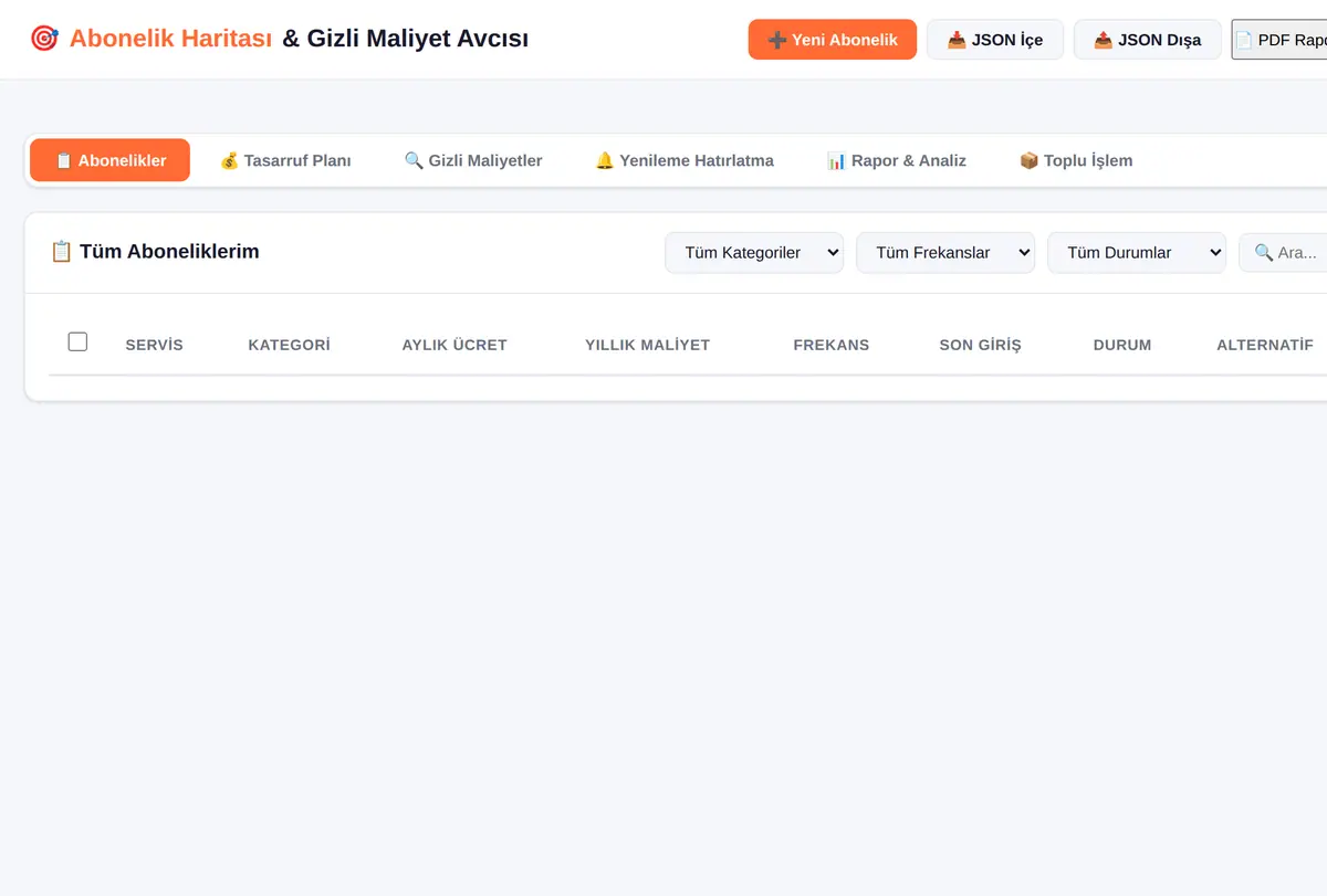 Abonelik Haritası & Gizli Maliyet Avcısı ekran görüntüsü