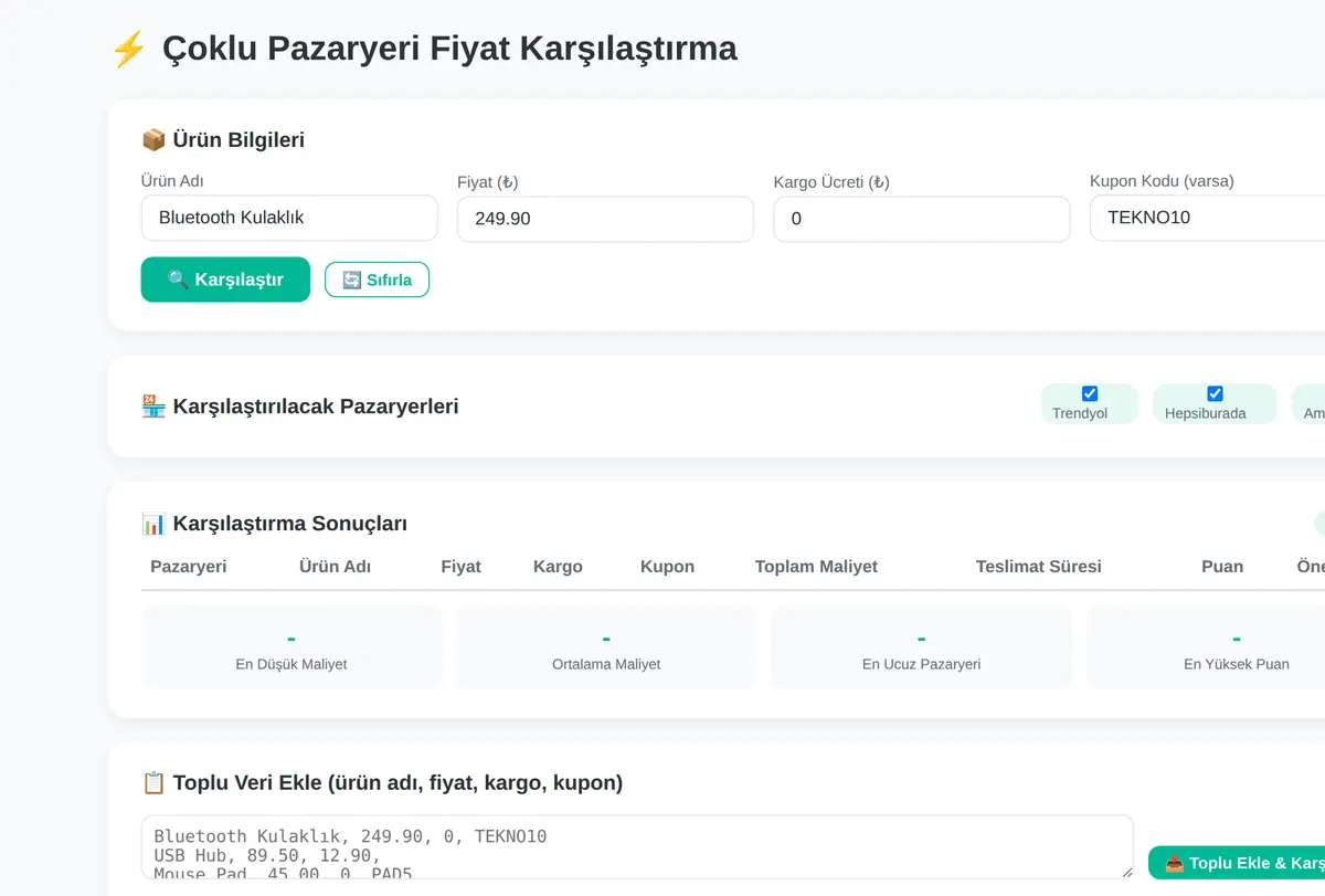 Çoklu Pazaryeri Fiyat Karşılaştırma Aracı ekran görüntüsü