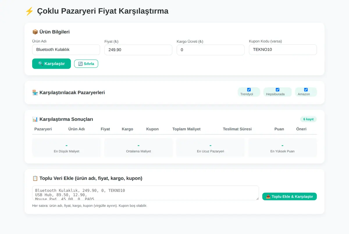Çoklu Pazaryeri Fiyat Karşılaştırma Aracı ekran görüntüsü 2