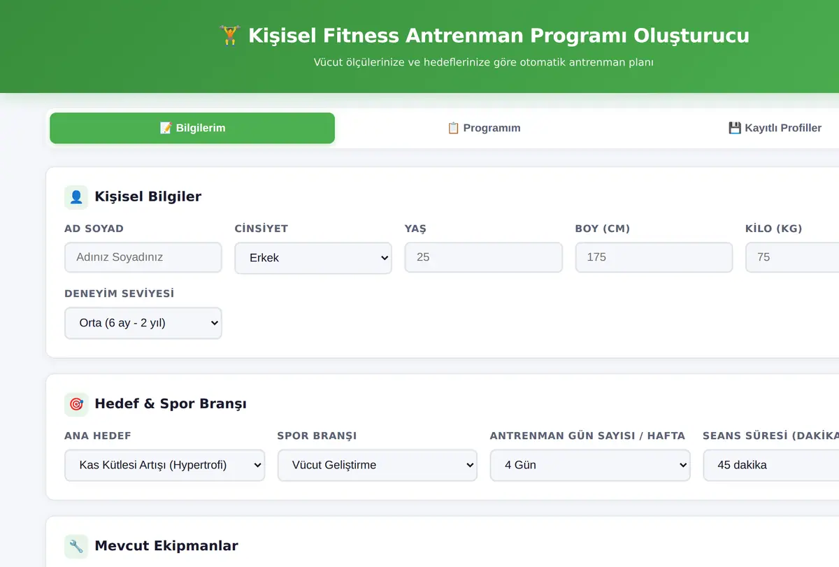 Kişisel Fitness Antrenman Programı Oluşturucu ekran görüntüsü