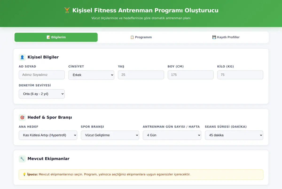 Kişisel Fitness Antrenman Programı Oluşturucu ekran görüntüsü 2