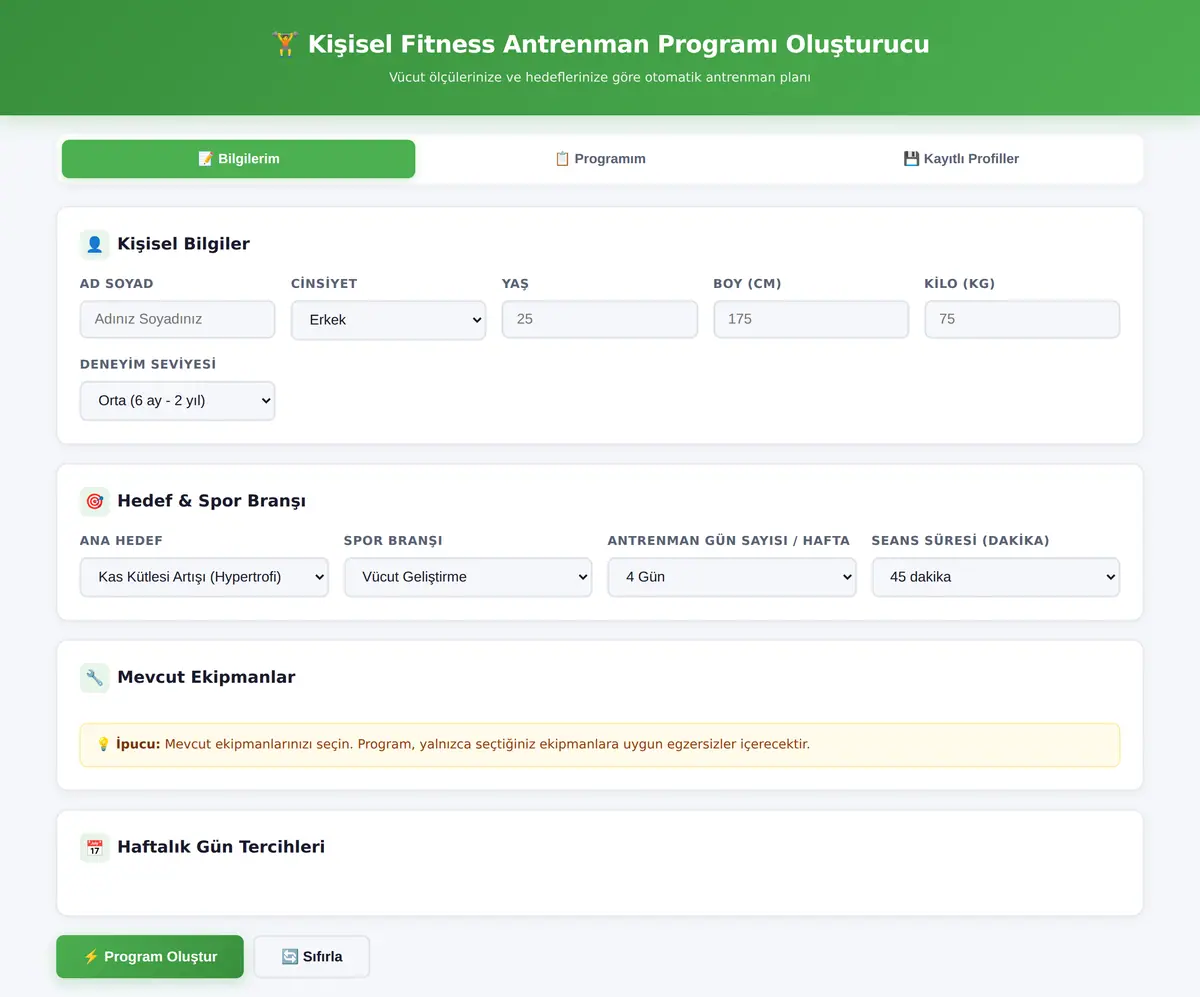 Kişisel Fitness Antrenman Programı Oluşturucu ekran görüntüsü 3