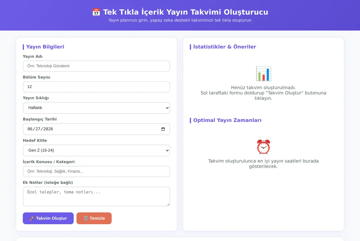 Tek Tıkla İçerik Yayın Takvimi Oluşturucu ekran görüntüsü 2