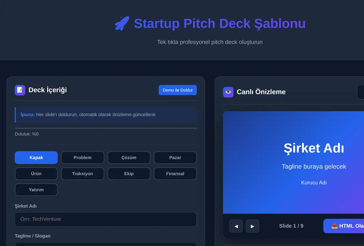 Startup Pitch Deck Şablonu - Tek Tıkla Hazır ekran görüntüsü