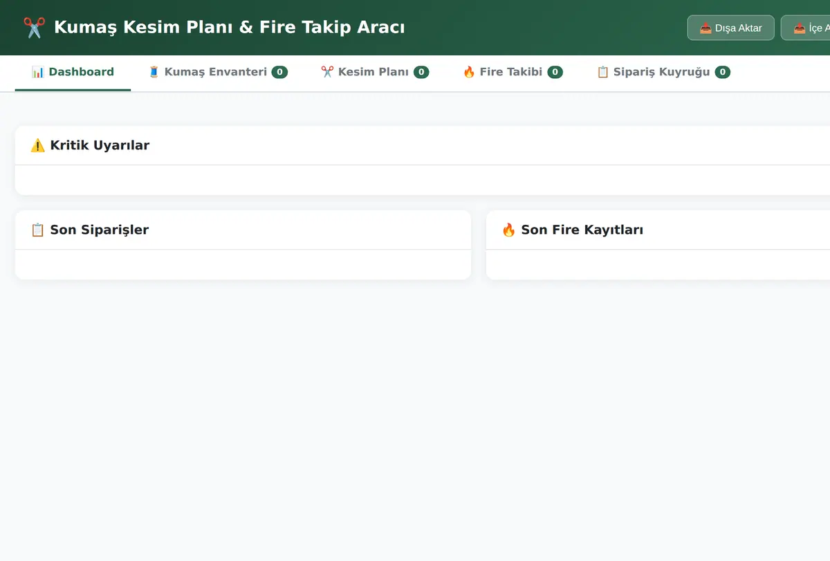 Kumaş Kesim Planı & Fire Takip Aracı ekran görüntüsü