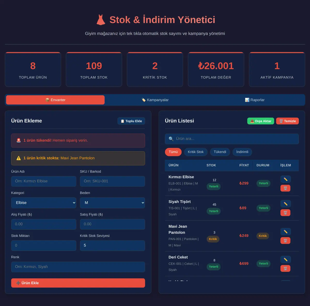 Stok & İndirim Yönetici ekran görüntüsü 3