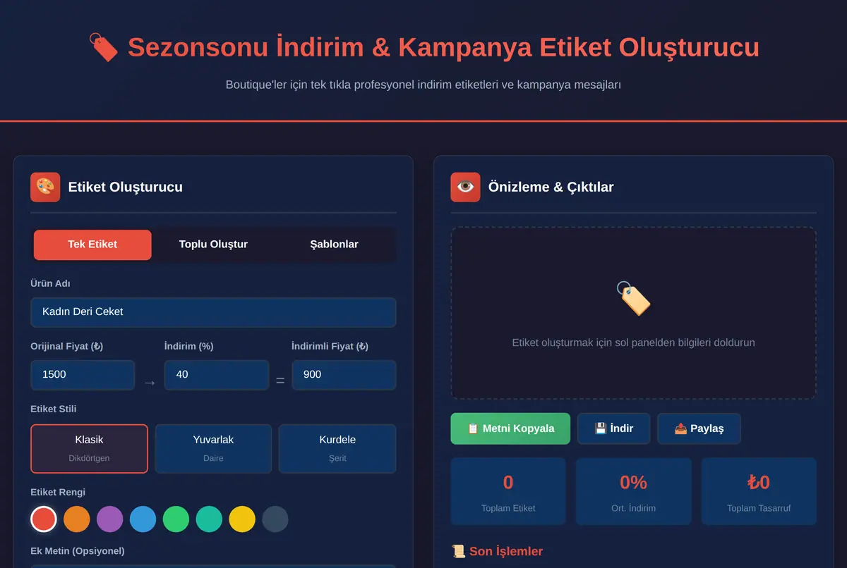 Sezonsonu İndirim & Kampanya Etiket Oluşturucu ekran görüntüsü 2