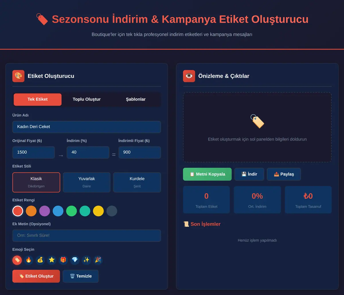 Sezonsonu İndirim & Kampanya Etiket Oluşturucu ekran görüntüsü 3