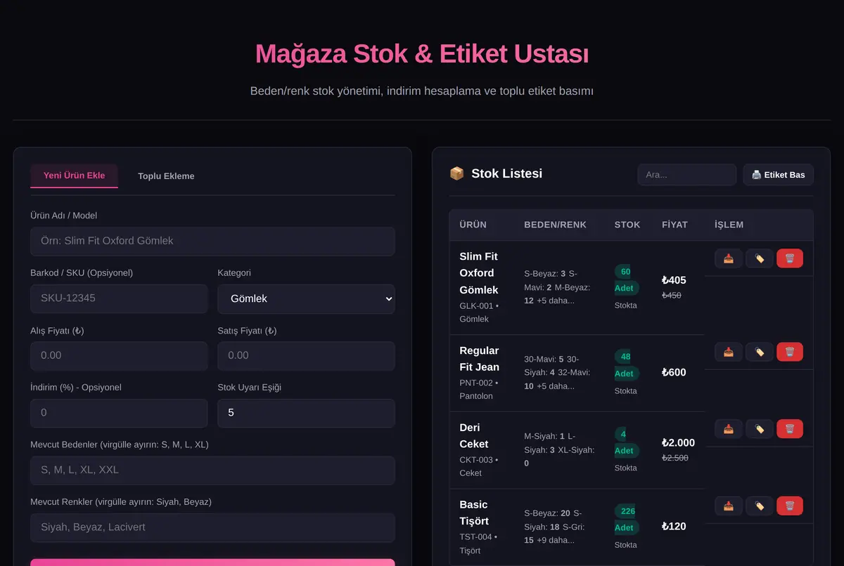 Mağaza Stok & Etiket Ustası ekran görüntüsü 2