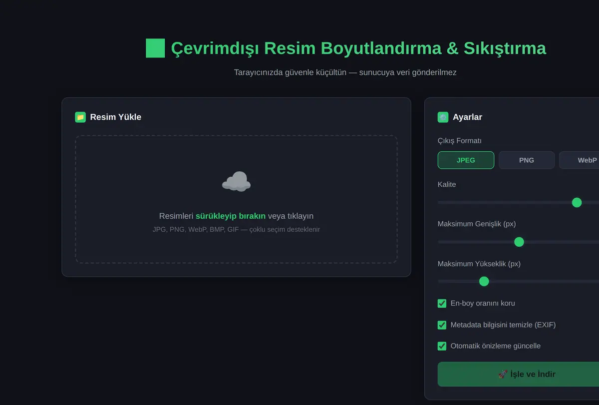 Çevrimdışı Resim Boyutlandırma & Sıkıştırma Aracı ekran görüntüsü