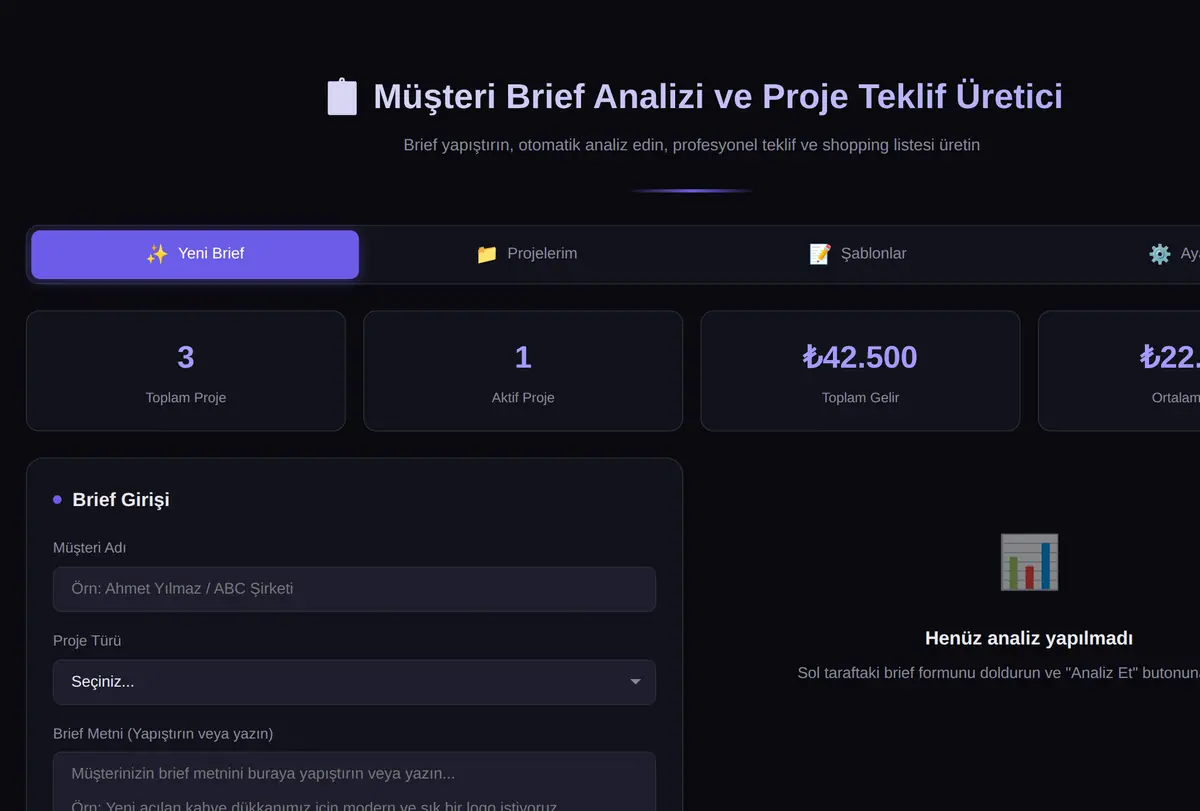 Müşteri Brief Analizi ve Proje Teklif Üretici ekran görüntüsü