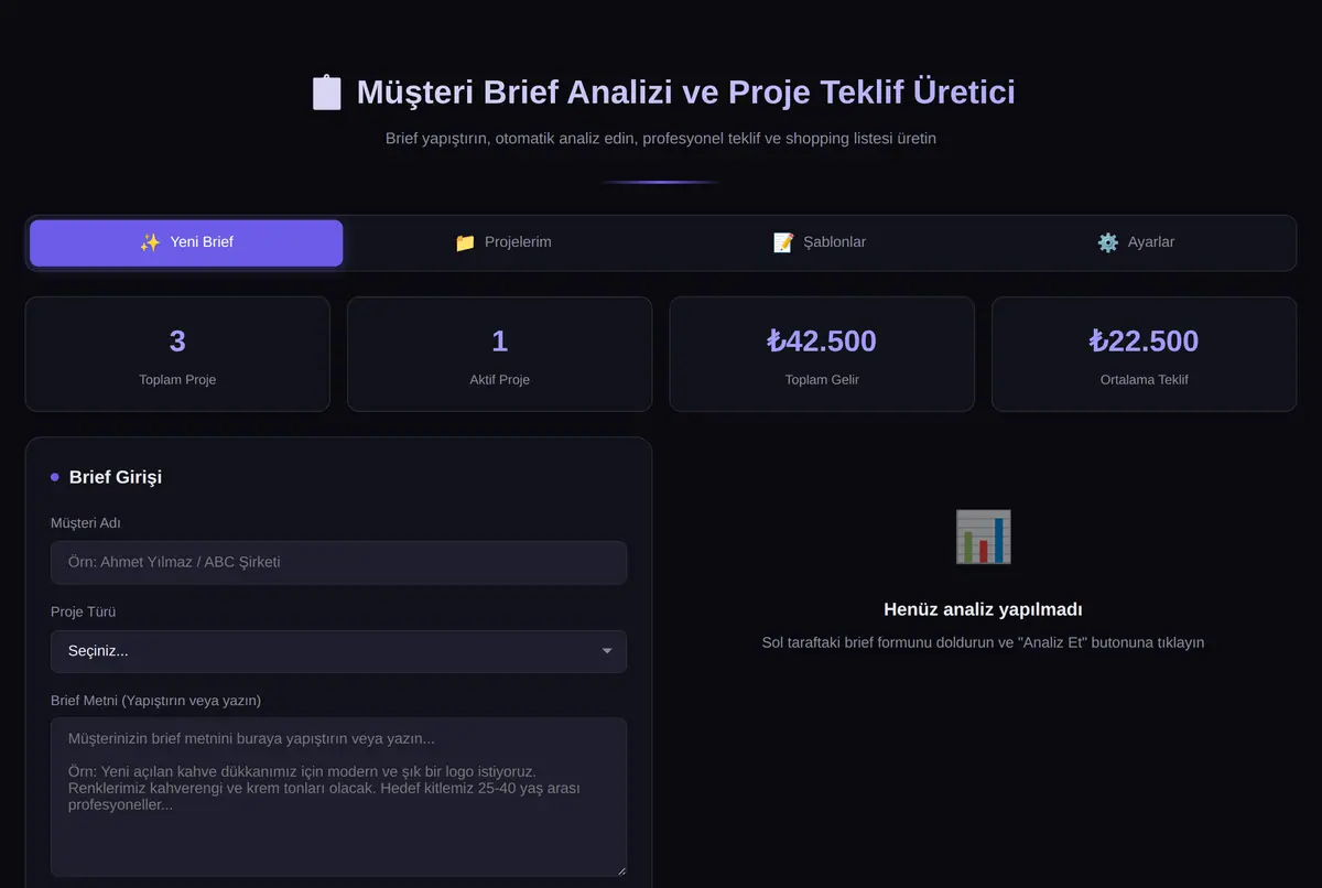 Müşteri Brief Analizi ve Proje Teklif Üretici ekran görüntüsü 2