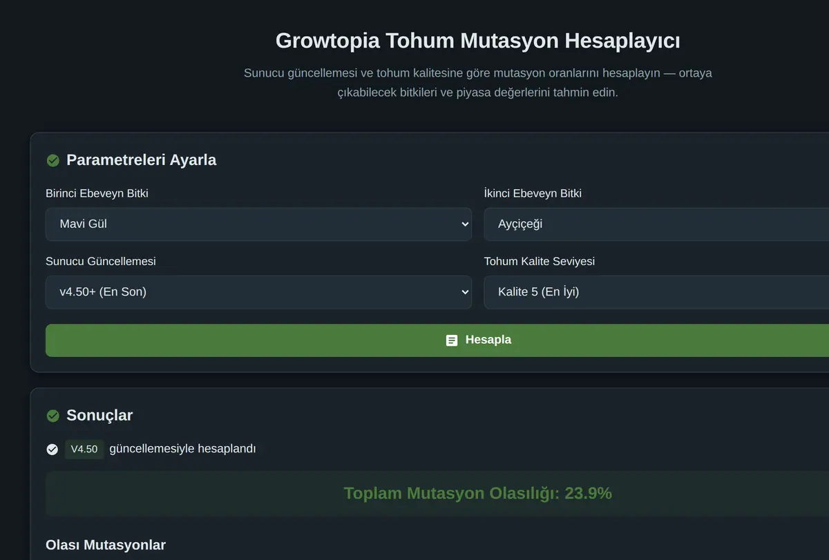 Growtopia Tohum Mutasyon Hesaplayıcı ekran görüntüsü
