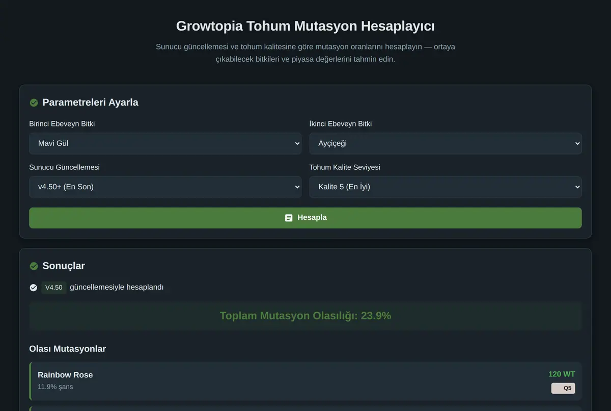 Growtopia Tohum Mutasyon Hesaplayıcı ekran görüntüsü 2