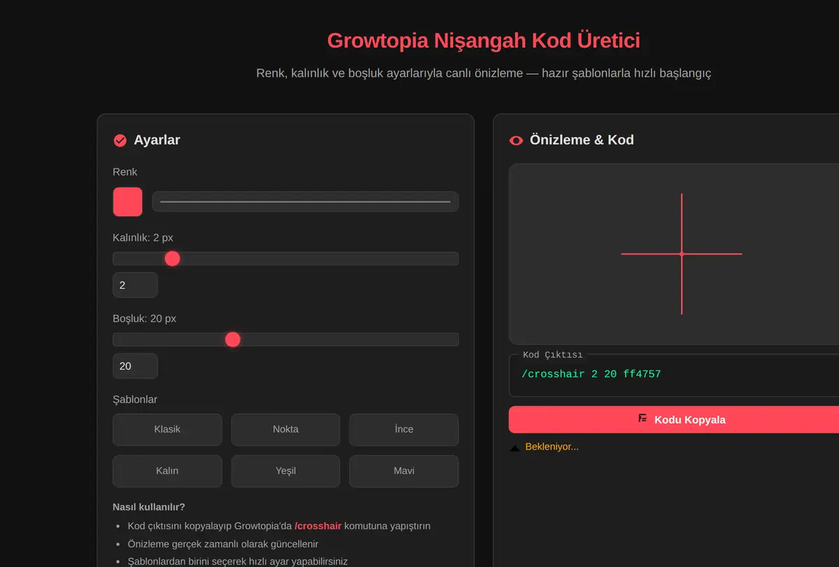 Growtopia Nişangah Kod Üretici ekran görüntüsü
