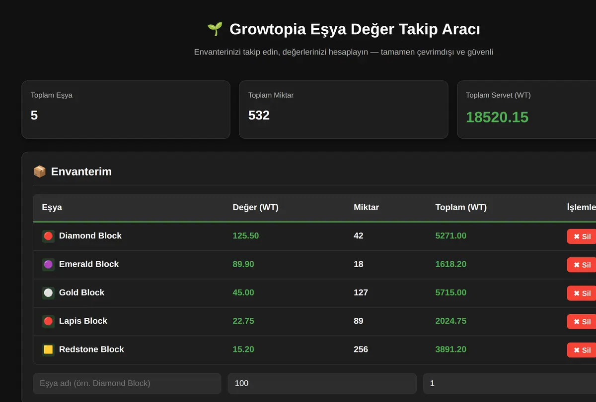 Growtopia Eşya Değer Takip Aracı ekran görüntüsü