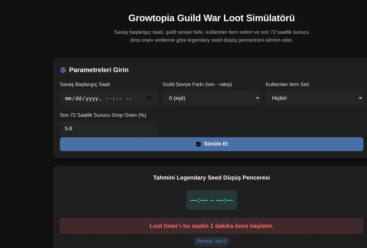 Growtopia Guild War Loot Simülatörü ekran görüntüsü
