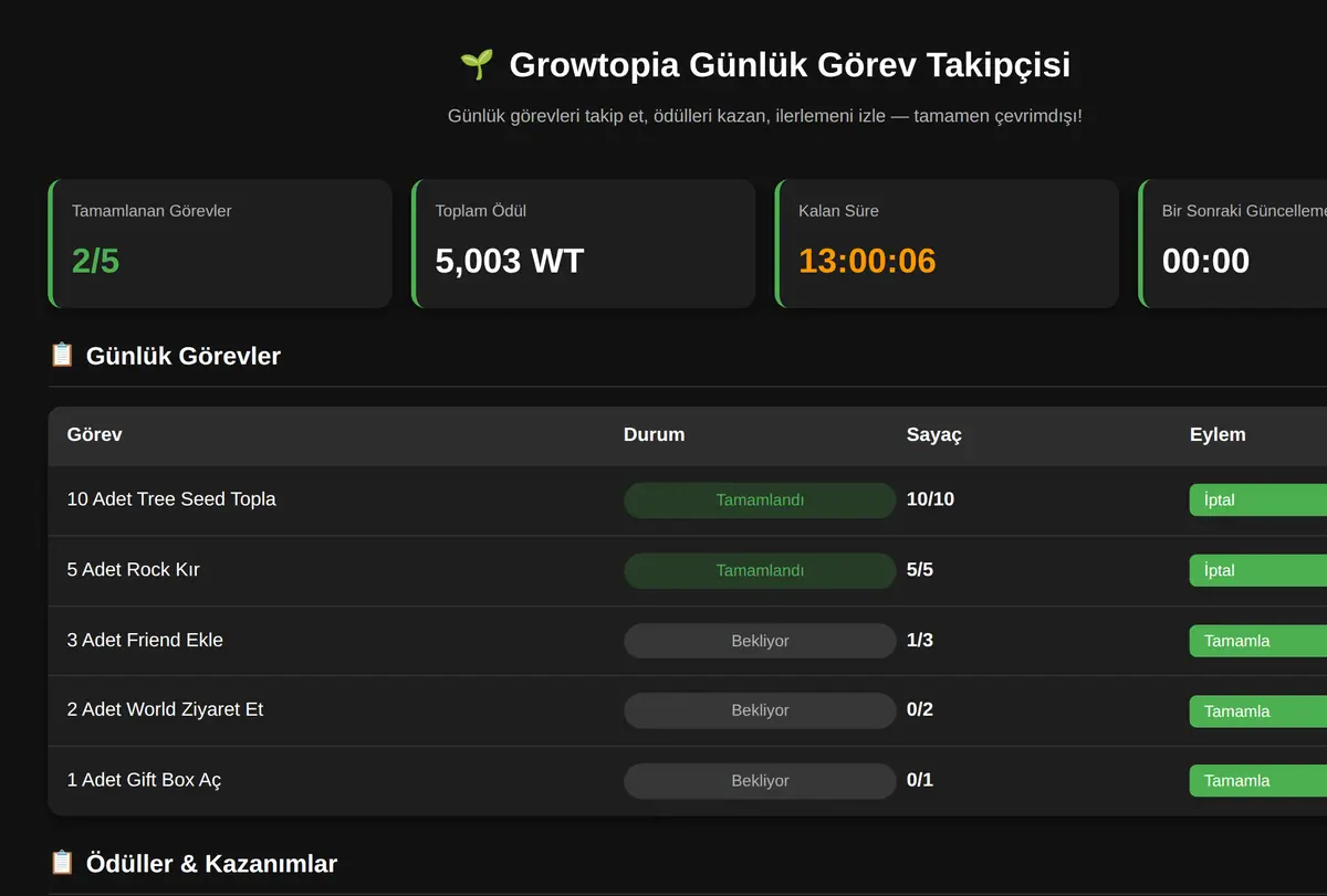 Growtopia Günlük Görev Takipçisi ekran görüntüsü