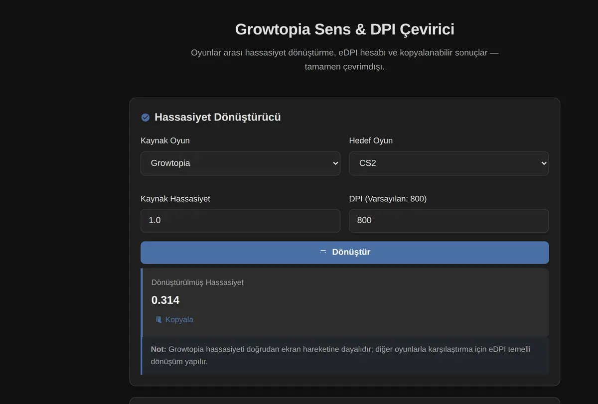 Growtopia Sens & DPI Çevirici ekran görüntüsü
