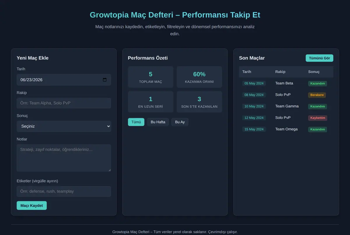 Growtopia Maç Defteri - Performansı Takip Et ekran görüntüsü 2