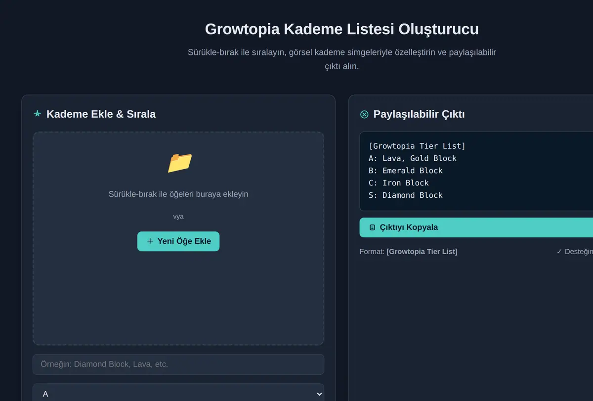 Growtopia Kademe Listesi Oluşturucu ekran görüntüsü