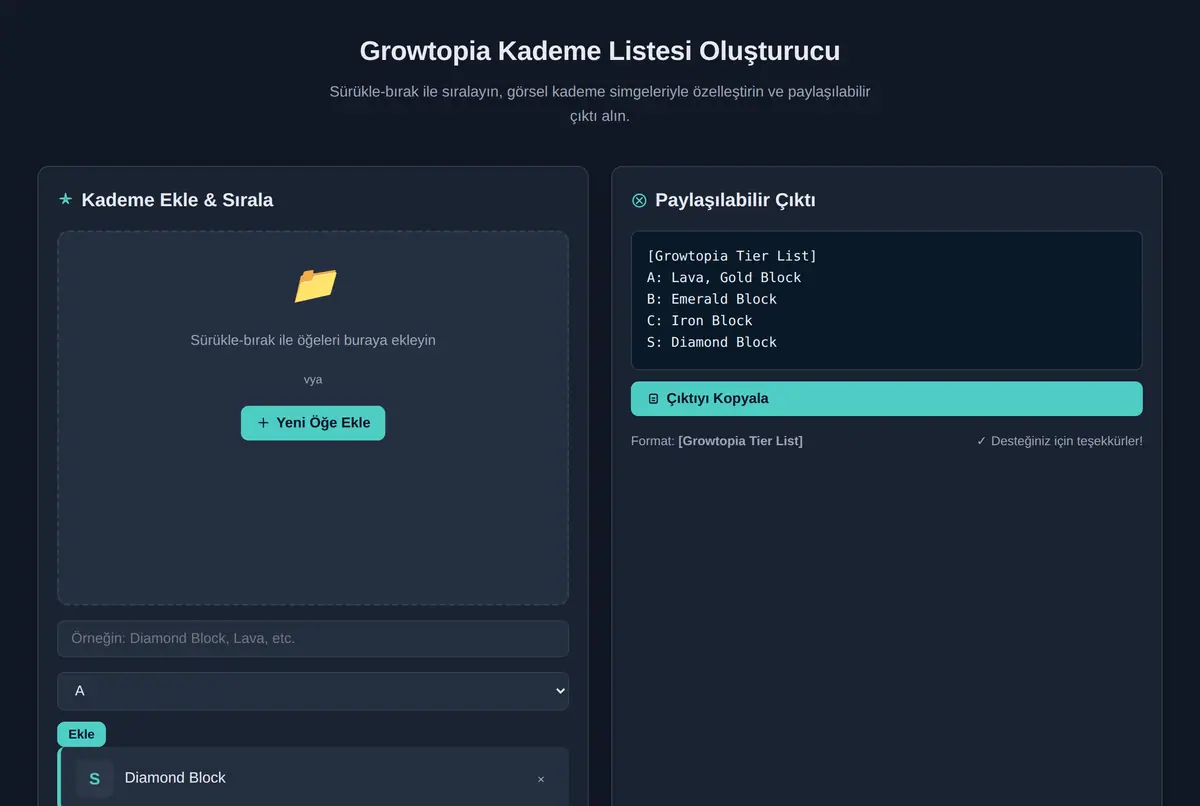 Growtopia Kademe Listesi Oluşturucu ekran görüntüsü 2