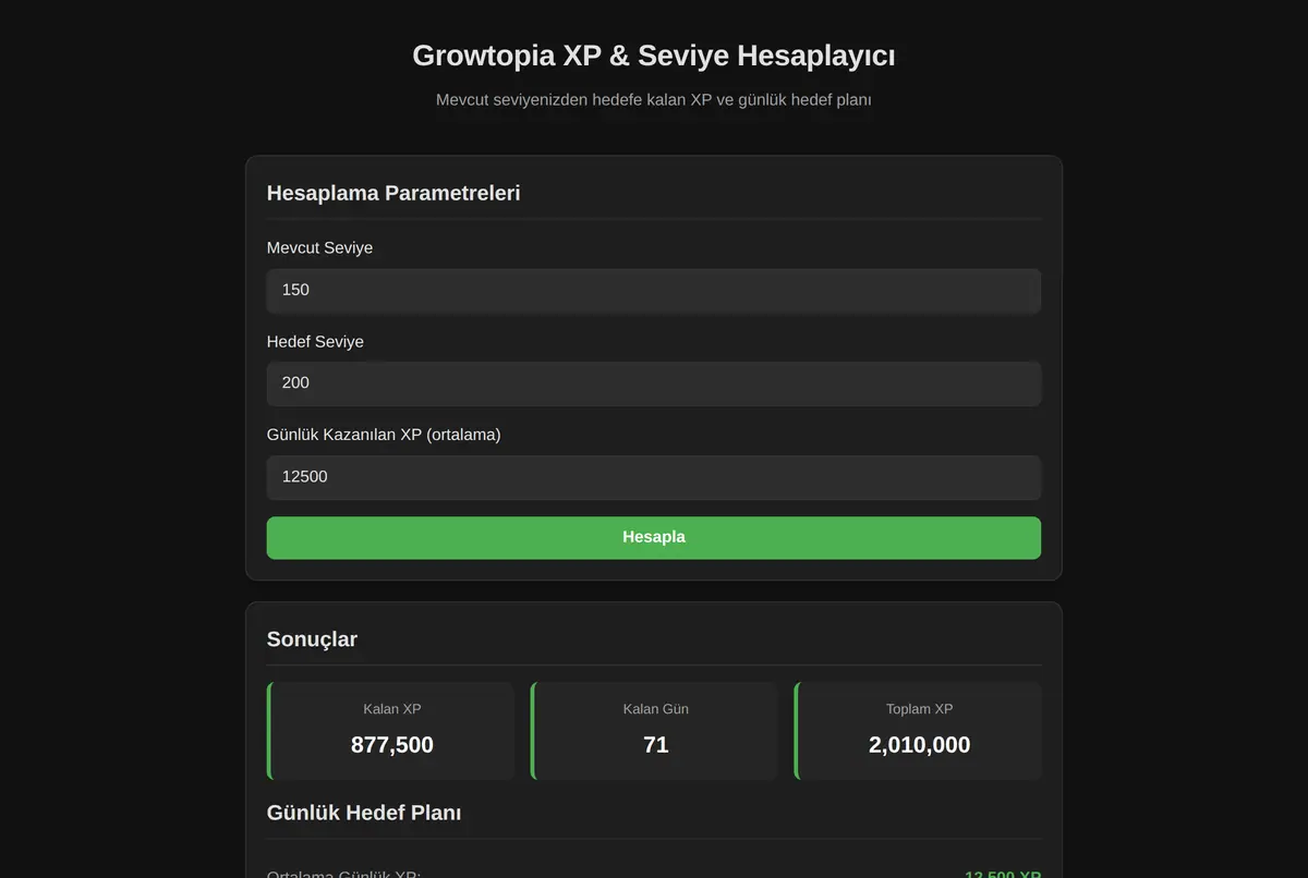 Growtopia XP & Seviye Hesaplayıcı ekran görüntüsü 2