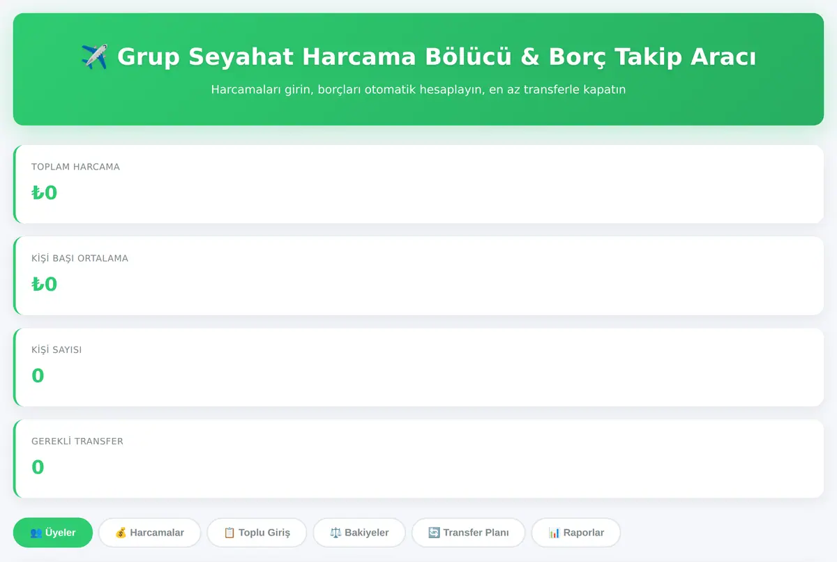 Grup Seyahat Harcama Bölücü & Borç Takip Aracı ekran görüntüsü 2