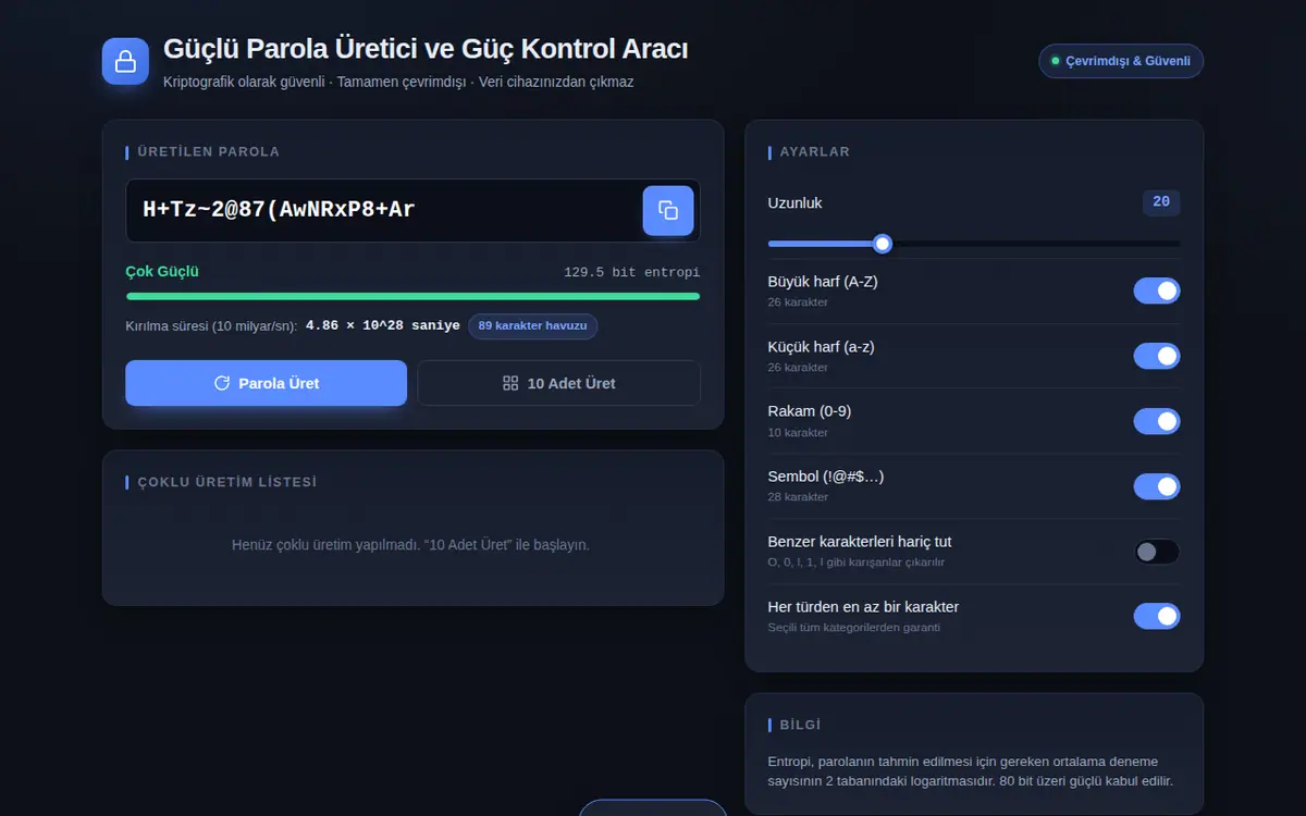Güçlü Parola Üretici ve Güç Kontrol Aracı ekran görüntüsü