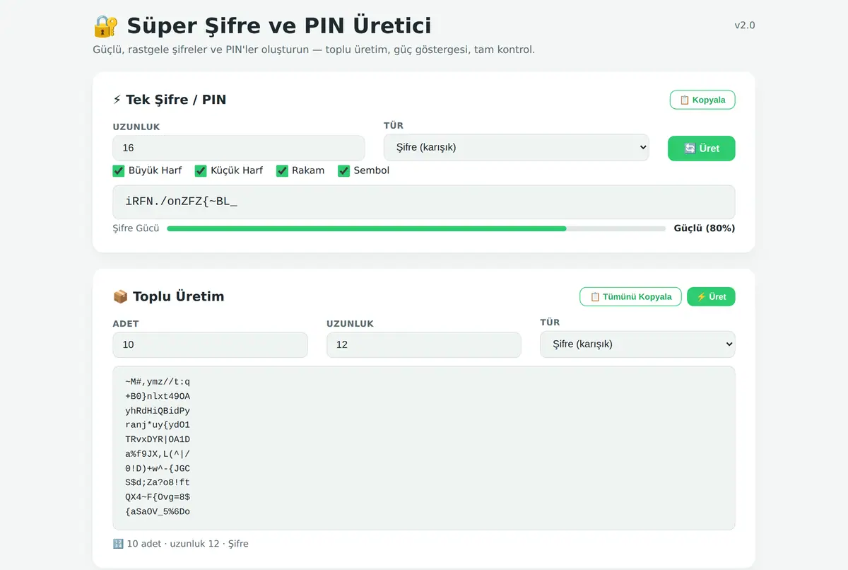 Süper Şifre ve PIN Üretici Aracı ekran görüntüsü 2