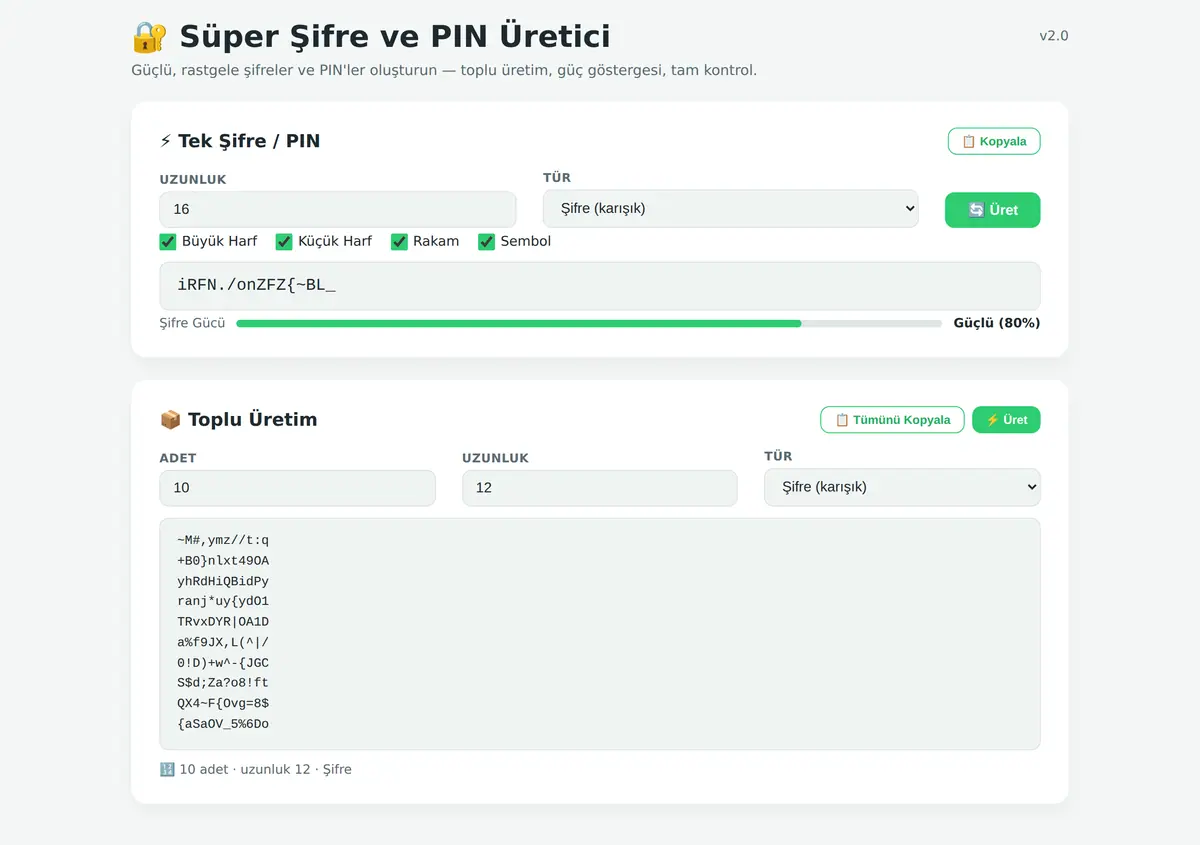 Süper Şifre ve PIN Üretici Aracı ekran görüntüsü 3