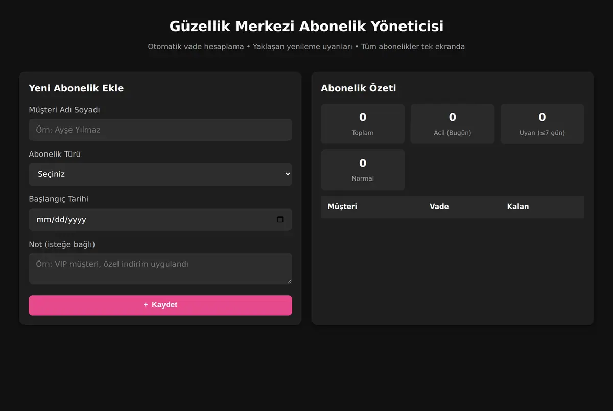 Güzellik Merkezi Abonelik Yöneticisi ekran görüntüsü 2