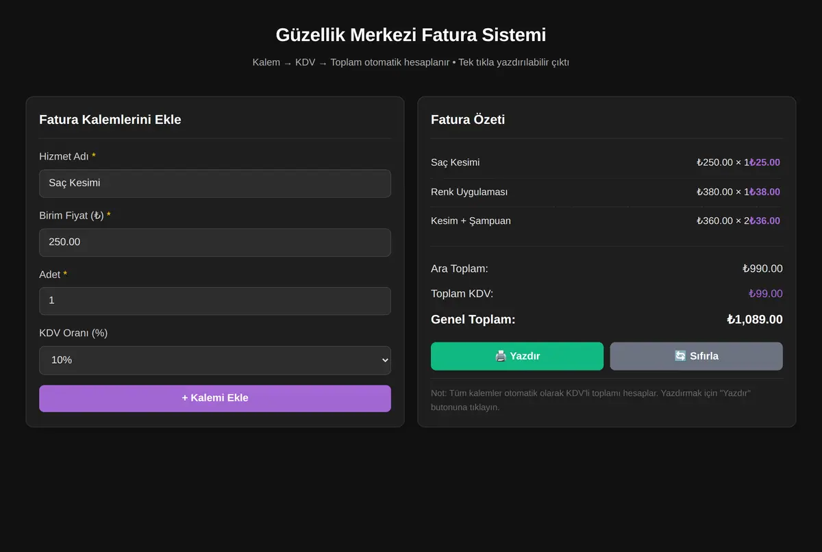 Güzellik Merkezi Fatura Sistemi ekran görüntüsü 3