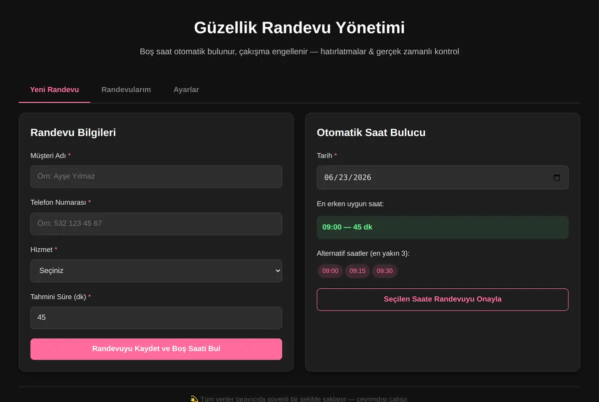 Güzellik Randevu Yönetimi ekran görüntüsü 2