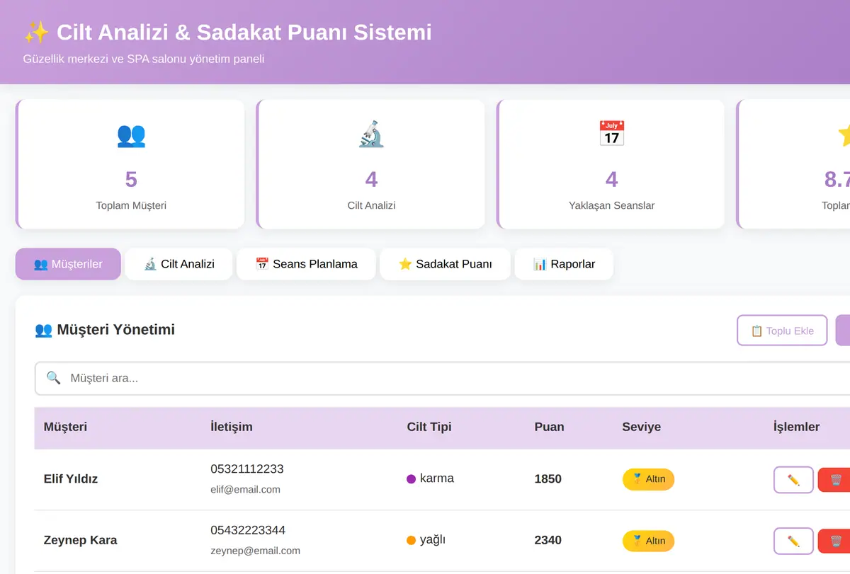 Cilt Analizi & Sadakat Puanı Sistemi ekran görüntüsü