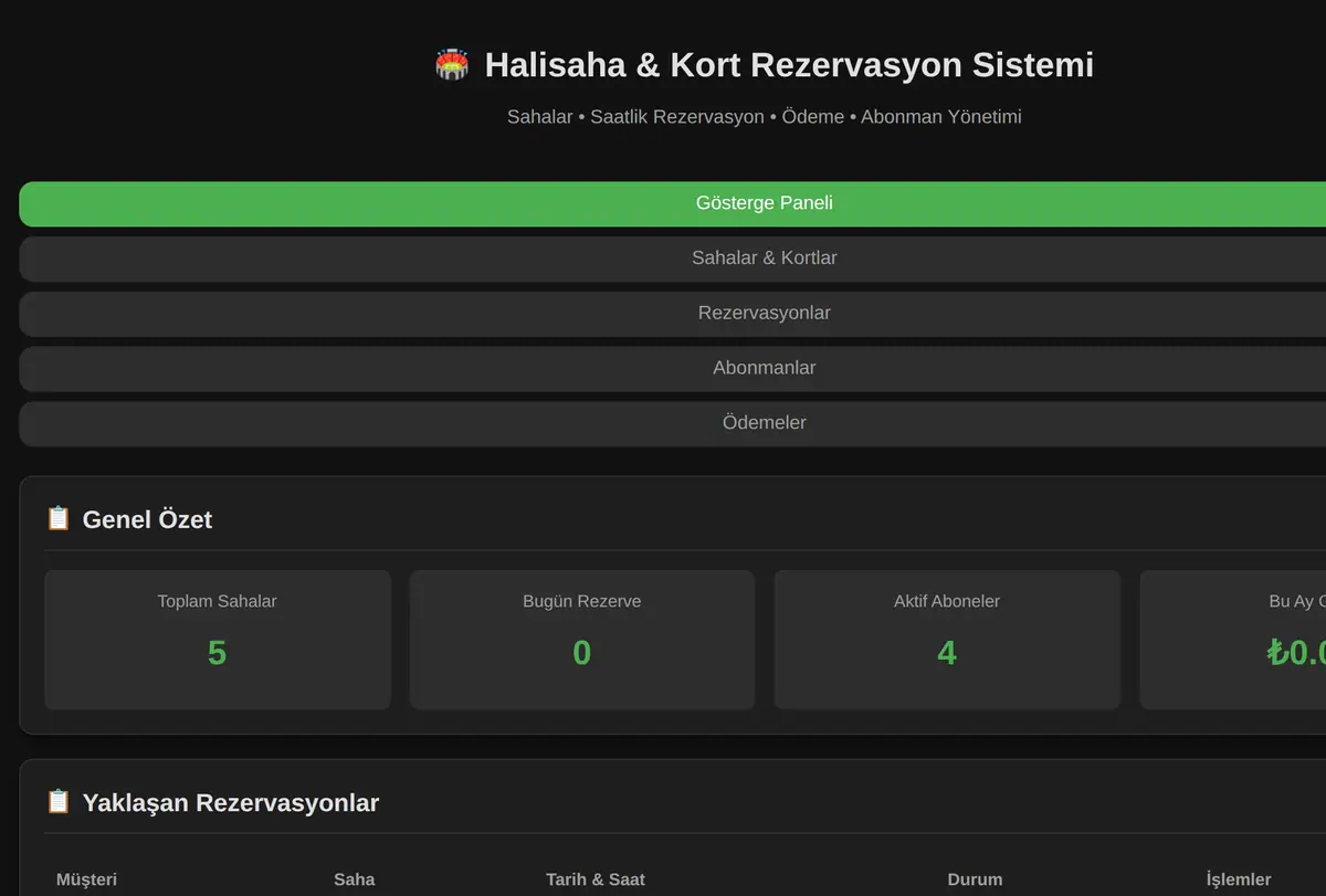 Halisaha & Kort Rezervasyon Sistemi ekran görüntüsü