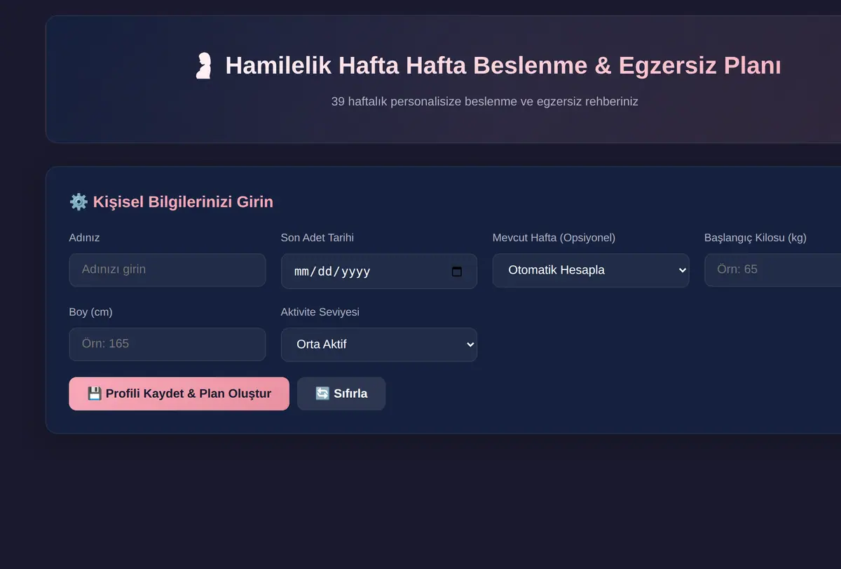 Hamilelik Hafta Hafta Beslenme & Egzersiz Planı ekran görüntüsü