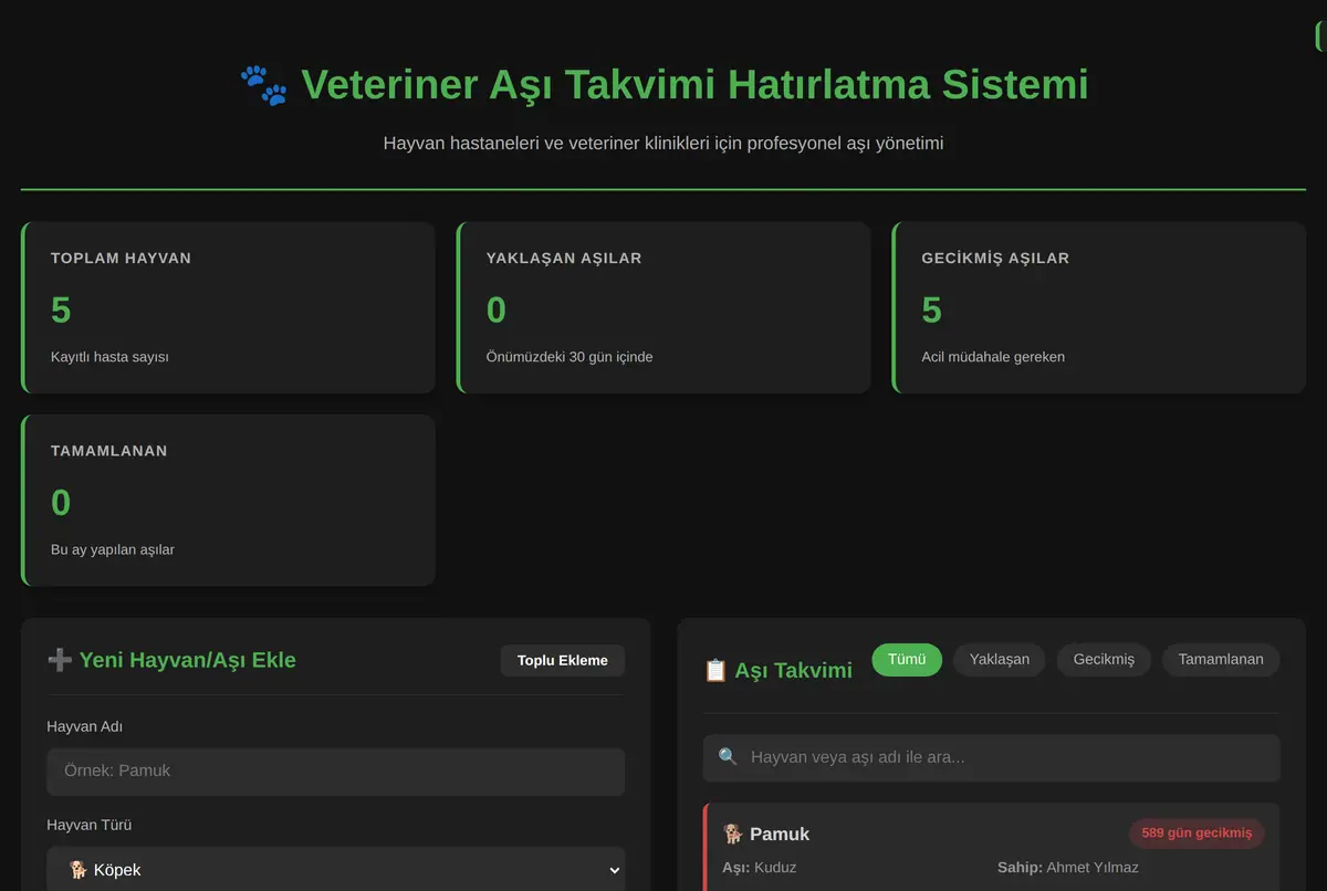 Veteriner Aşı Takvimi Hatırlatma Sistemi ekran görüntüsü 2