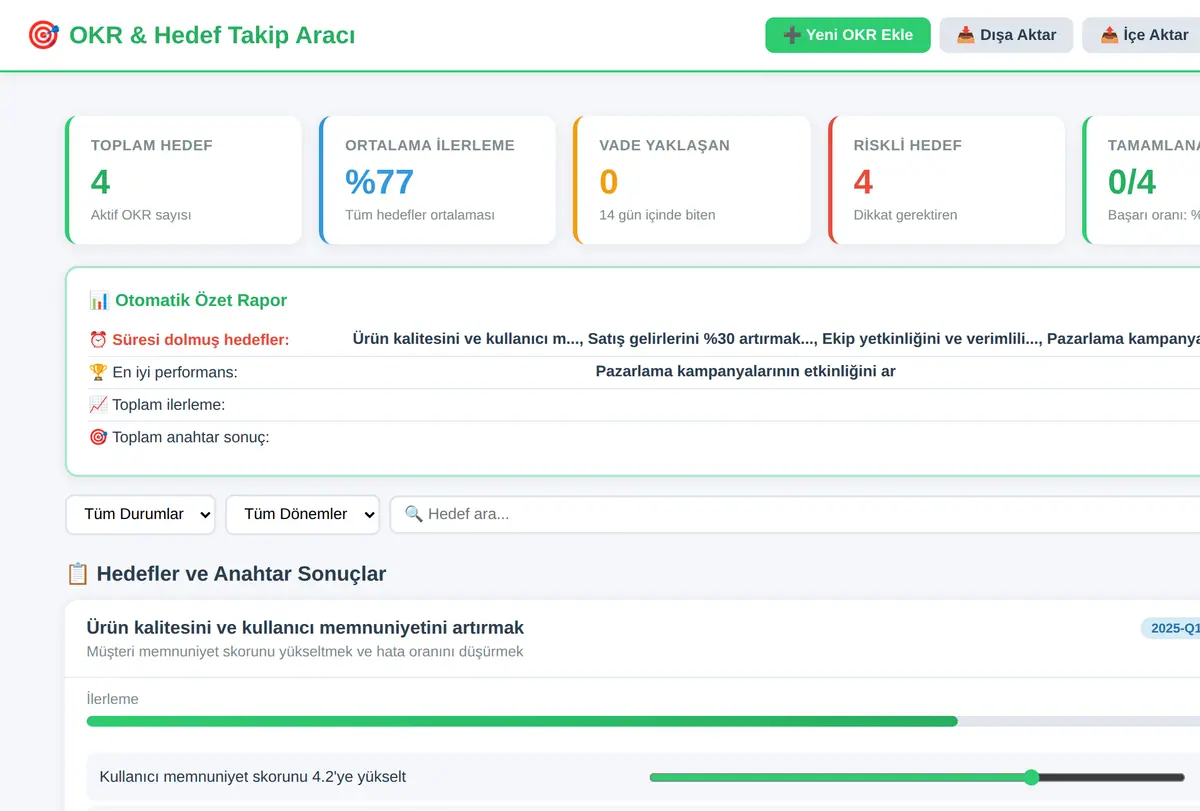 OKR & Hedef Takip Aracı - Çevrimdışı ekran görüntüsü