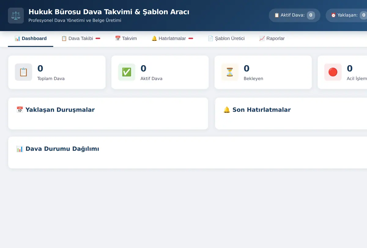 Hukuk Bürosu Dava Takvimi & Şablon Aracı ekran görüntüsü