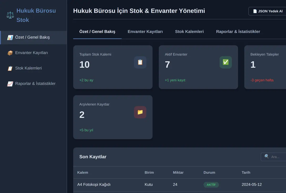 Hukuk Bürosu İçin Stok & Envanter Yönetimi ekran görüntüsü