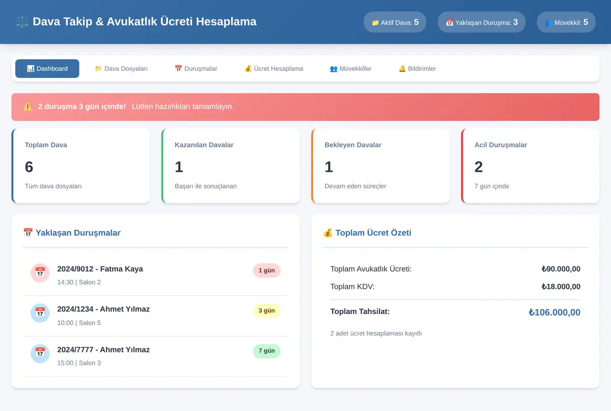 Dava Takip & Avukatlık Ücreti Hesaplama Aracı ekran görüntüsü 2