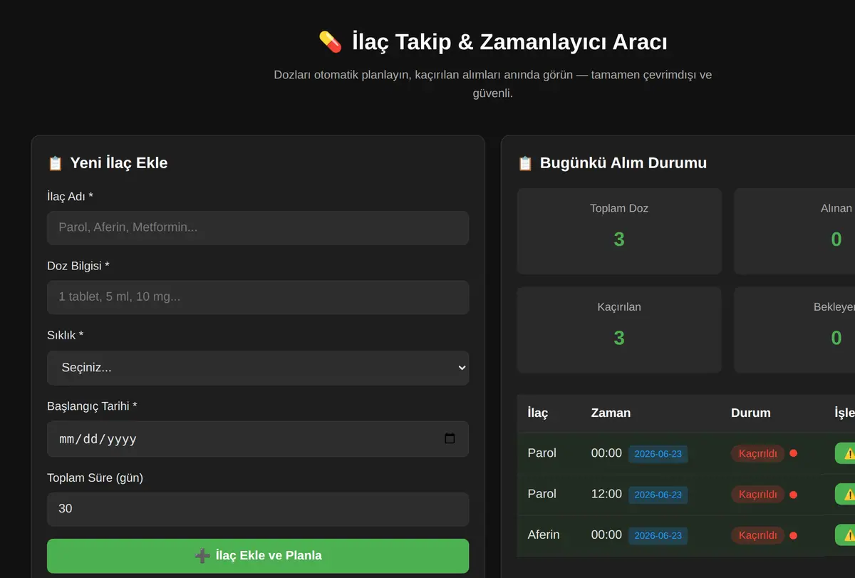 İlaç Takip & Zamanlayıcı Aracı ekran görüntüsü