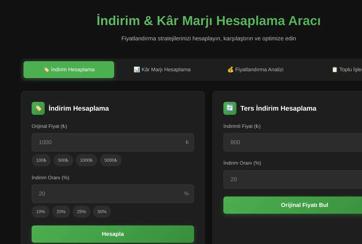 İndirim & Kâr Marjı Hesaplama Aracı ekran görüntüsü