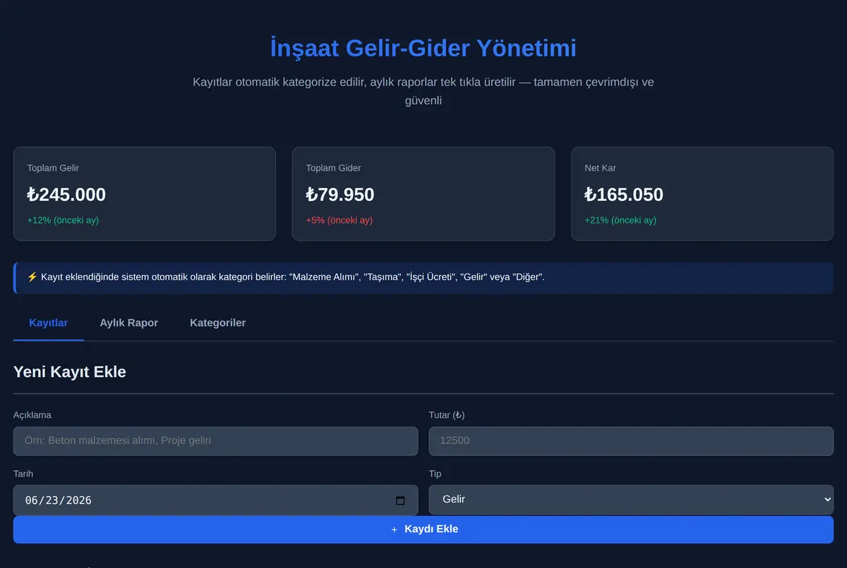 İnşaat Gelir-Gider Yönetimi ekran görüntüsü 2