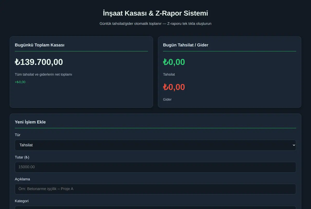 İnşaat Kasası & Z-Rapor Sistemi ekran görüntüsü 2