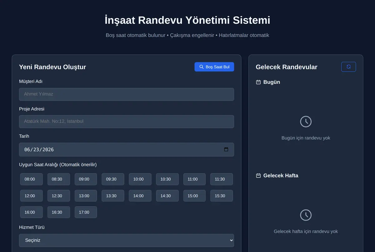 İnşaat Randevu Yönetimi Sistemi ekran görüntüsü 2