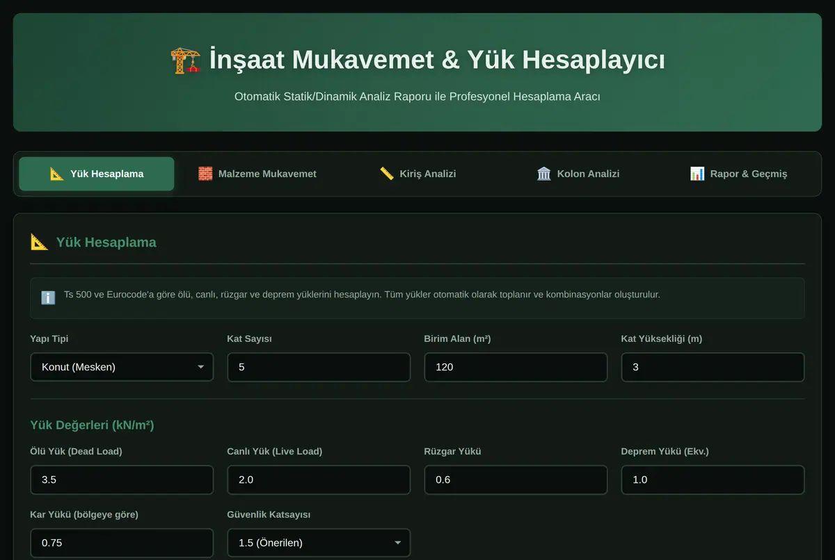 İnşaat Mukavemet & Yük Hesaplayıcı ekran görüntüsü 2