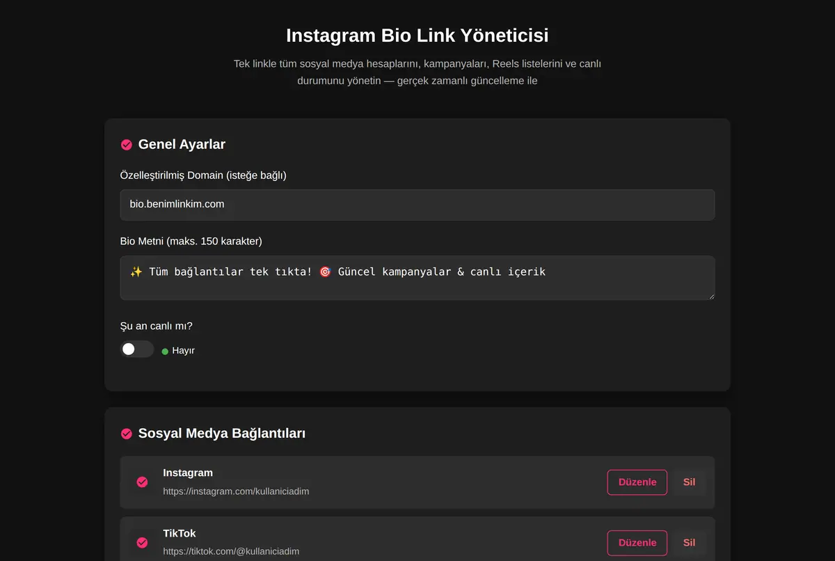 Instagram Bio Link Yöneticisi ekran görüntüsü 2
